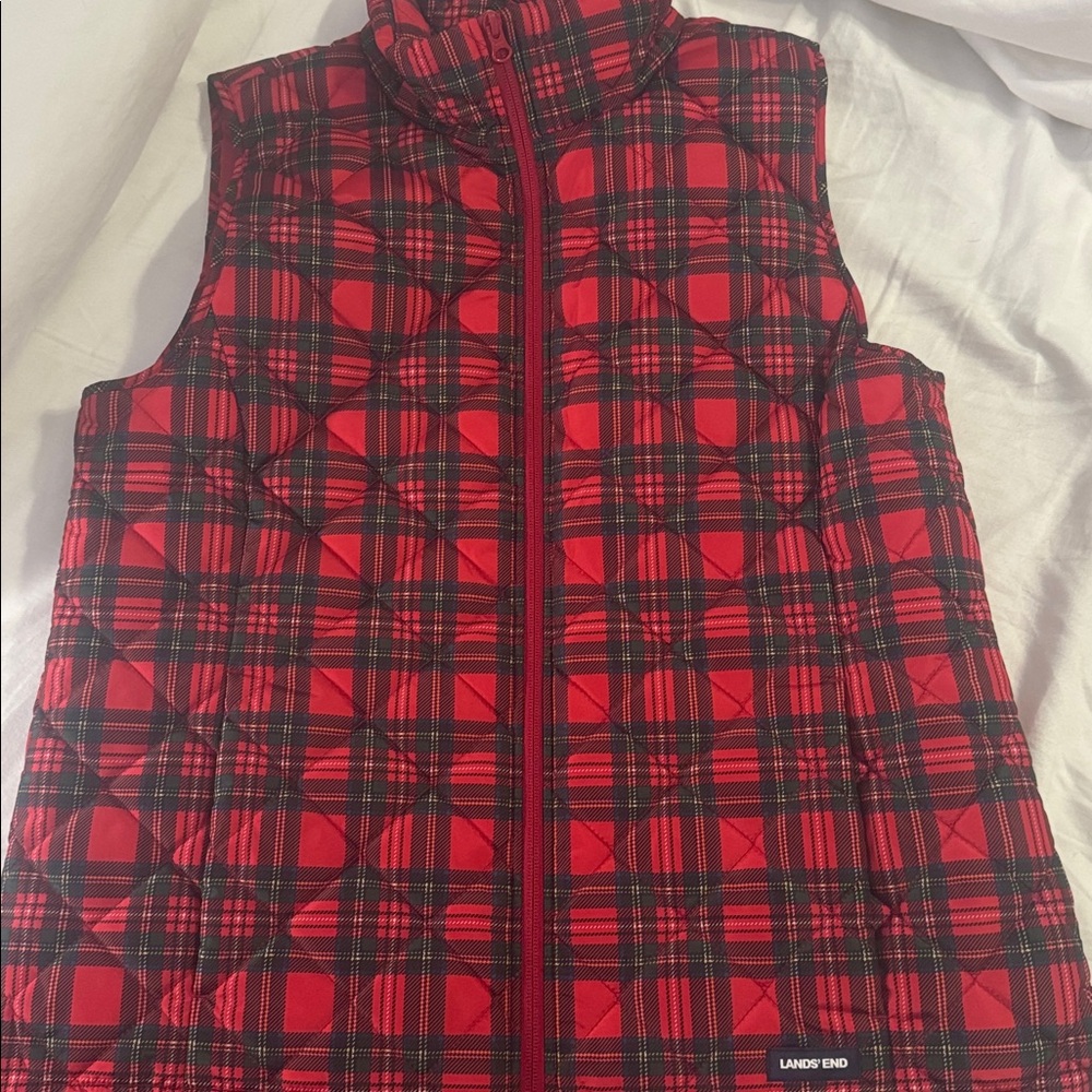 Lands' End Red Tartan Quilted Vest - Picture 8 of 8